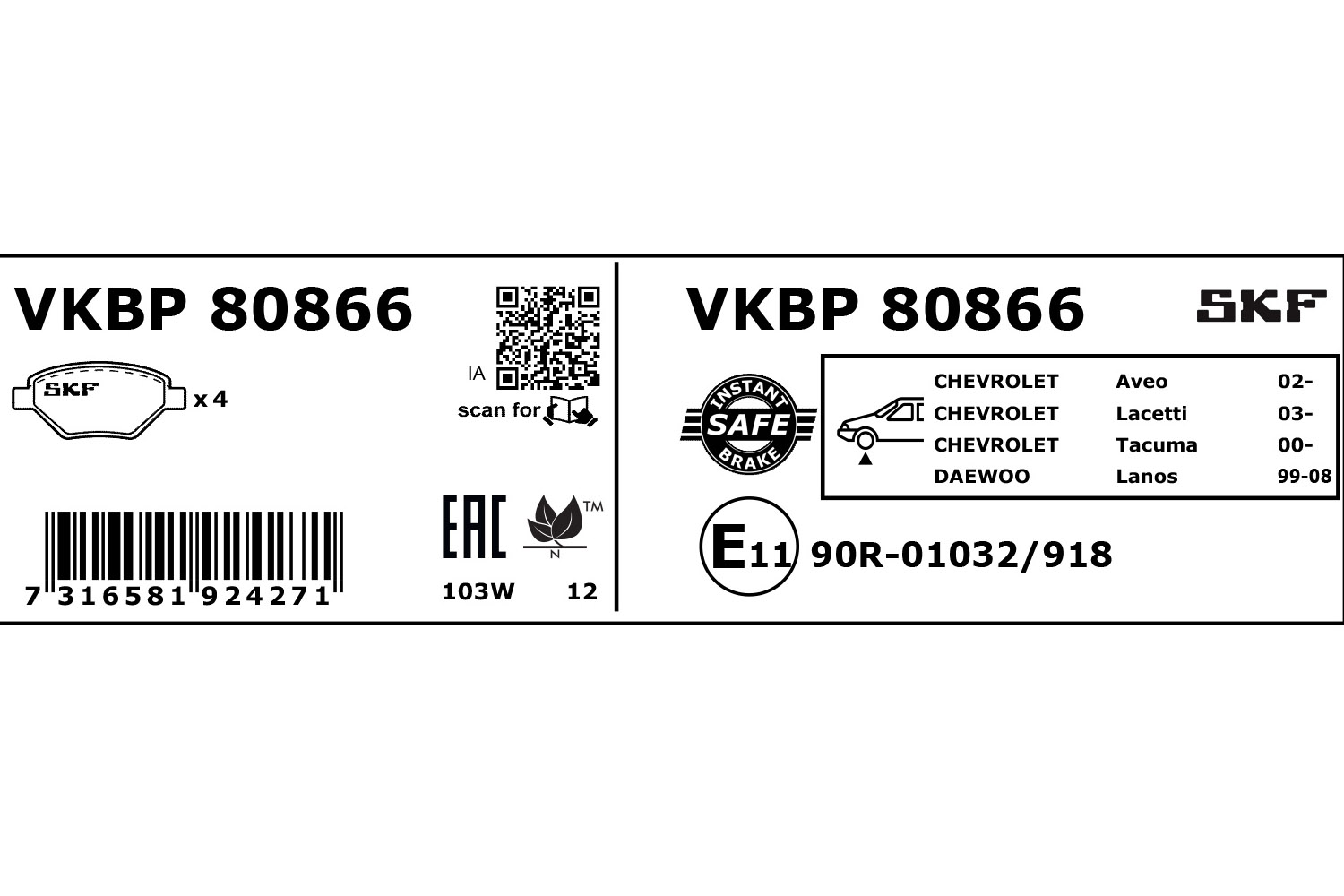 SKF VKBP 80866 Bremsbelagsatz, Scheibenbremse
